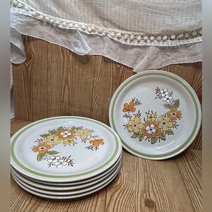 Vintage Country Casual Dinner Plate Spring Garden Hand Painted Stoneware Japan